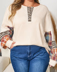 Plus Size Stripe Plaid Patchwork Waffle Top