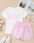 MAMA Printed Tee and Plaid Shorts Lounge Set