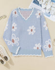 Plus Size Floral Scallop V-Neck Sweater