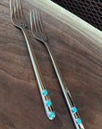 Genuine Turquoise Cake Forks (set of 2) - Wedding Cake Fork| Boles Silver