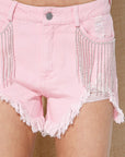 Frayed Rhinestone Denim Shorts