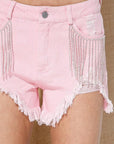 Frayed Rhinestone Denim Shorts