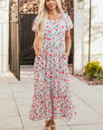 Molly Floral Square Neck Empire Waist Tiered Maxi Dress