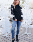 Kayla Sequin Plaid Patchwork Raglan Sleeve Top