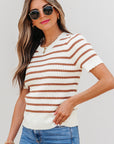 Eloise Stripe Scalloped Round Neck Short Sleeve Sweater