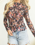 Floral Lace Mesh Long Sleeve Top