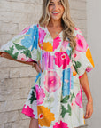 Iyla Floral Split Neck Babydoll Dress