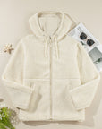 Solid Fleece Zip-Up Drawstring Pocketed Hooded Jacket