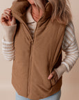 Corduroy Stand Neck Zipped Puffer Vest