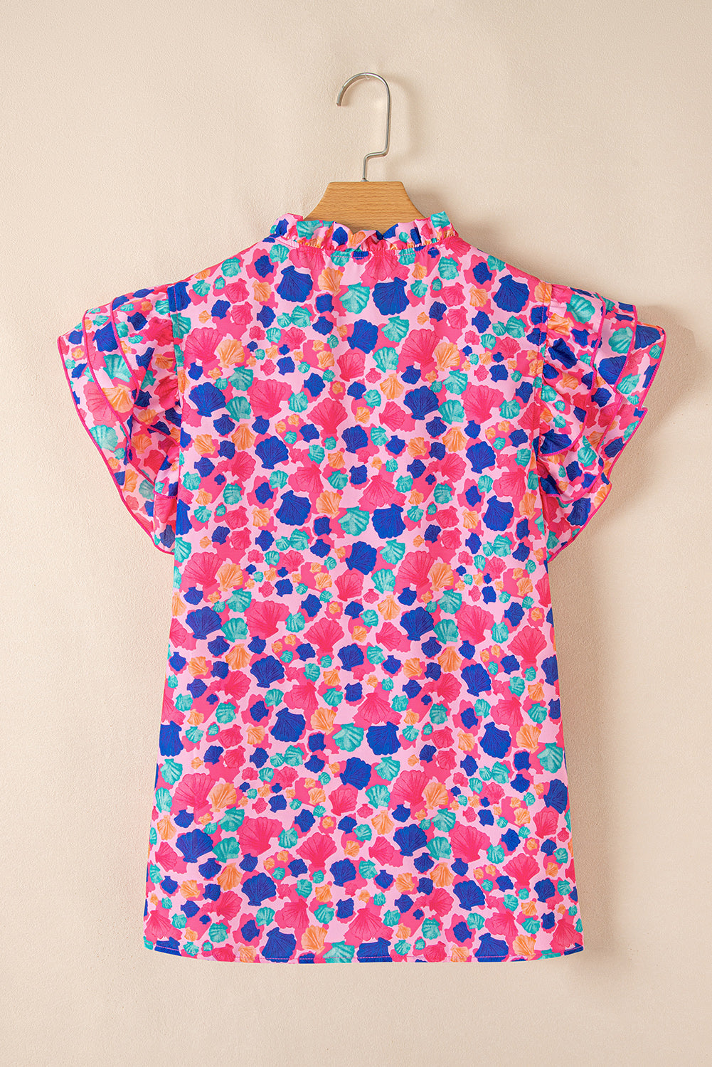 Arlet Abstract Ruffled Sleeve V Neck Blouse