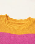 Henley Stripe Color Block Knitted T-shirt Sweater