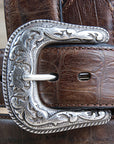 42" Roper Western 1.5" Gator Print Leather Cowboy Mens Belt Silver Buckle Cognac