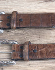 42" Roper Western 1.5" Gator Print Leather Cowboy Mens Belt Silver Buckle Cognac