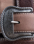 44" G Bar D Wide Crazy Horse Leather Tabs Mens Cowboy Belt Silver Buckle Brown