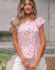 Floral Bow Back Ruffle Sleeve Blouse