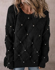 Valerie Pearl Embellished Rhombus Pattern Sweater