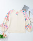 Plus Size Floral Patchwork Sleeve Crewneck Top