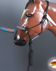 Hilason Horse Poly Rope Tied Adjustable Halter 8 Ft Lead Rope Black Orange Blue