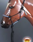 Hilason Horse Poly Rope Tied Adjustable Halter 8 Ft Lead Rope Black Orange Blue