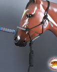 Hilason Horse Poly Rope Tied Adjustable Halter 8 Ft Lead Rope Black Orange Blue