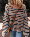 Stripe Drop Shoulder Round Neck Sweater