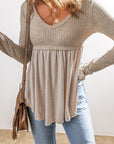 Alexandra Textured Long Sleeve V Neck Babydoll Top