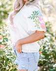 Priscilla Embroidered Puff Sleeve Notched Neck Blouse