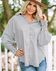 Skye Smocked Cuffed Striped Boyfriend Shirt with Pocket