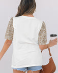 Leona Leopard Lace Trim Puff Sleeve Top