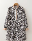 Leopard Stripe Collared Long Sleeve Flared Dress