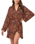 Tooled Leather Print Women's Long Sleeve Belted Satin Feel Dressing Lounge Robe