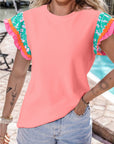 Floral Ric-Rac Contrast Short Sleeve Top