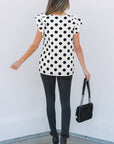 Halo Polka Dot Ruffled Sleeve V Neck Blouse