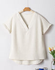 Textured Wide Sleeve V-Neck T-Shirt