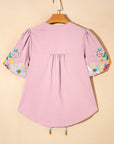 Floral Embroidered Puff Sleeve Blouse