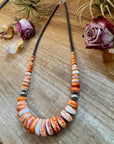 23 inch Graduated Orange Spiny Necklace with Sterling Silver Pearls