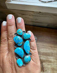 Long Ring- adjustable- Kingman turquoise ring and sterling silver