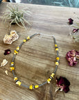 3 mm Sterling silver pearls chokers with yellow amber