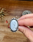 Oval ring - Adjustable- White Buffalo Ring & sterling silver
