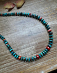 26” Dark Blue Rondelle Turquoise & Spiny Oyster Necklace