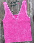 Hot Pink Ribbed Crop Tank with Reversible Neckline