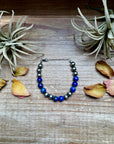 Lapis & Sterling Silver Bracelet – 6.5 Inch + Extender – 8 mm Round Beads