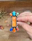 Long Ring- Size 4 1/2 - mix stone turquoise, spiny and sterling silver