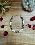 8 mm Sterling Silver Pearls bracelet with pink conch beads