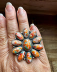 Mojave Spiny & Turquoise Flower Adjustable Ring – Sterling Silver, Made in USA