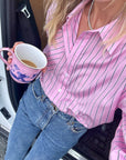 MASON'S DAUGHTER | the Cropped Cuff Boyfriend Shirt, Pink Striped Poplin