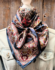 35X35" Navy and Burgundy Flowers and Paisley Wild Rag / Scarf WR1030