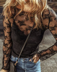 Lace Mesh Sheer Long Sleeve Blouse