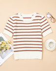 Eloise Stripe Scalloped Round Neck Short Sleeve Sweater
