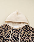 Leopard Waffle Knit Kangaroo Pocket Hooded Sweatshirt